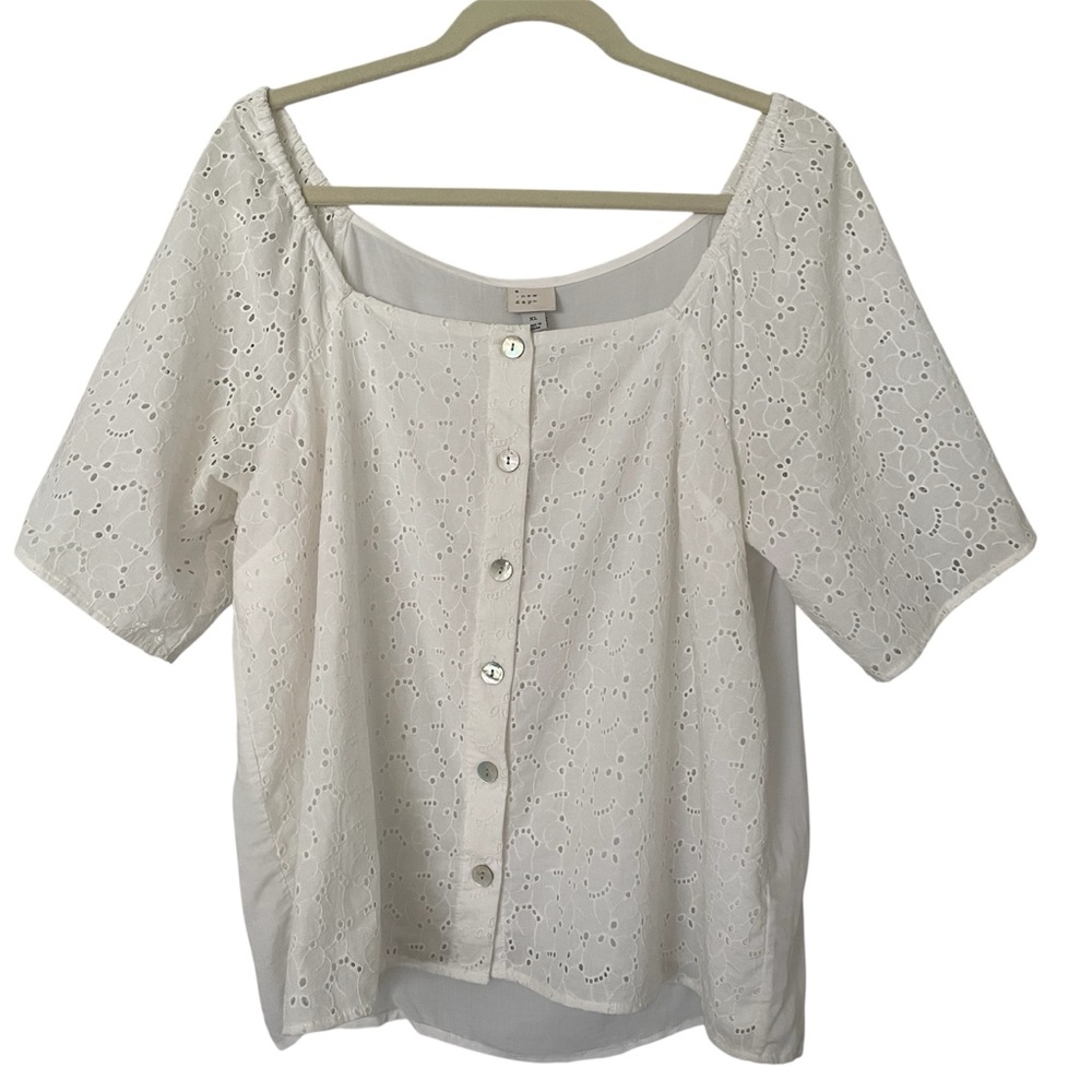 A New Day XL White Eyelet Lace Top